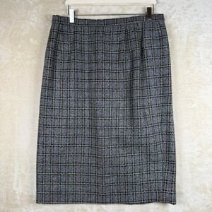 Pendleton Womens 16 Vintage Wool Plaid Pencil Skirt Grey Blue Dark Academia Mod
